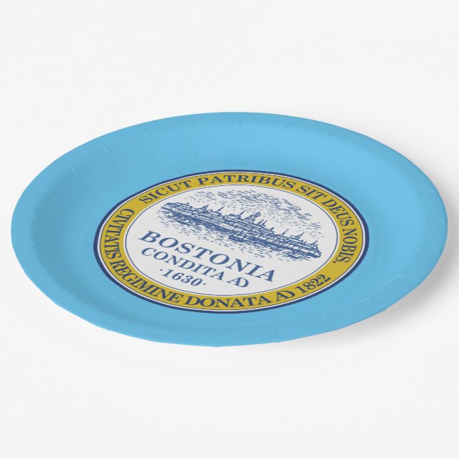 Boston city flag paper plate (Angled)