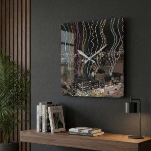 Boston City Lights Square Wall Clock