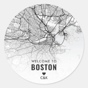 Boston City Map   Wedding Welcome Classic Round Sticker