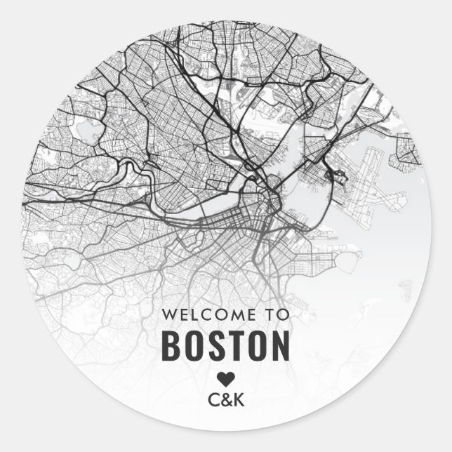 Boston City Map | Wedding Welcome Classic Round Sticker (Front)