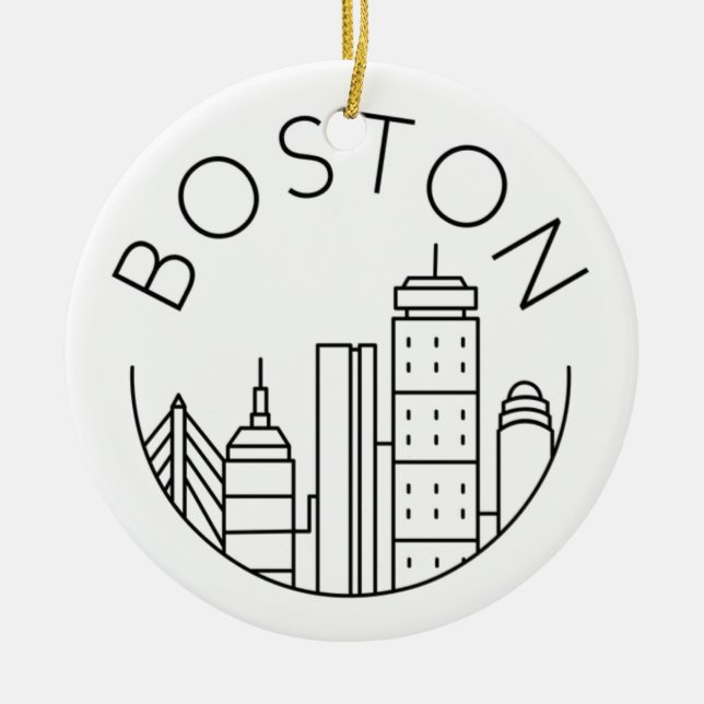 Boston City Skyline, boston ma skyline Ceramic Ornament (Front)