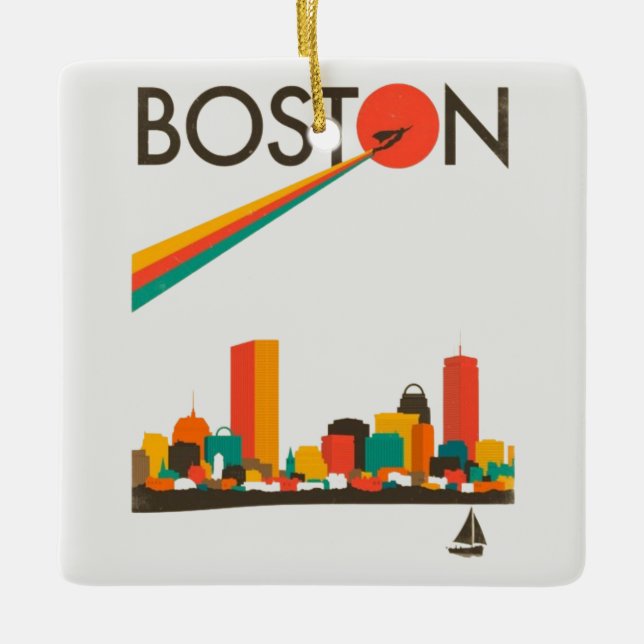 Boston City Skyline, boston ma skyline Ceramic Ornament (Front)