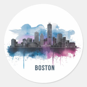 Boston City Skyline, Boston Ma Skyline Classic Round Sticker