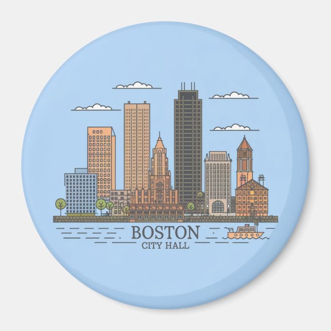 Boston City Skyline, boston ma skyline Magnet (Front)