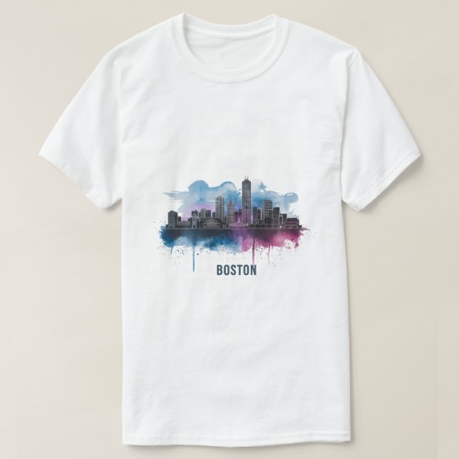 Boston City Skyline, Boston Ma Skyline T-Shirt (Design Front)
