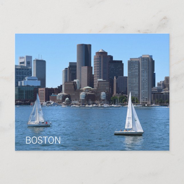 Boston City Skyline Sailing Boats Harbour Travel Postcard (Front)