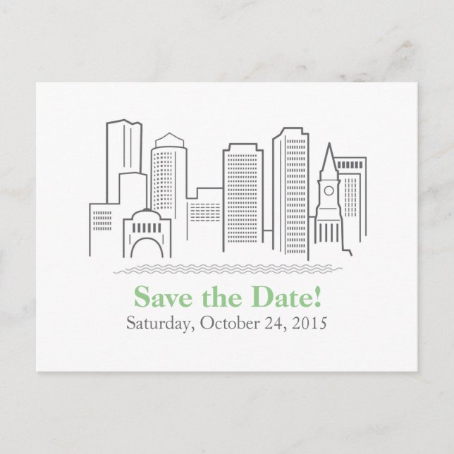 Boston City Skyline Save the Date Announcement Postcard (Front)