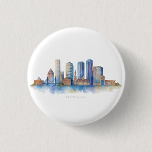 Boston City Skyline Watercolor Modern Boston MA 3 Cm Round Badge