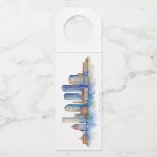 Boston City Skyline Watercolor   Modern Boston MA  Bottle Tag