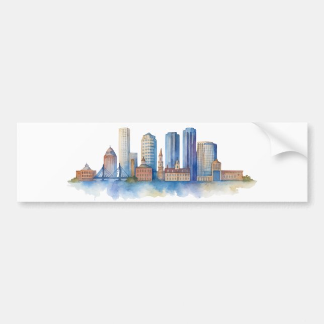 Boston City Skyline Watercolor | Modern Boston MA  Bumper Sticker (Front)