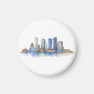 Boston City Skyline Watercolor Modern Boston MA Magnet
