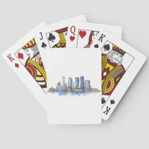 Boston City Skyline Watercolor Modern Boston MA Playing Cards