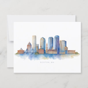 Boston City Skyline Watercolor Modern Boston MA Postcard