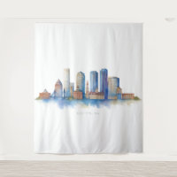 Boston City Skyline Watercolor | Modern Boston MA 