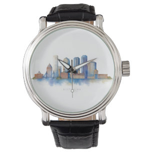 Boston City Skyline Watercolor Modern Boston MA Watch
