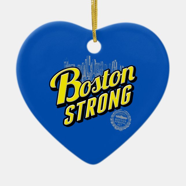 Boston City Strong Remembers on Blue Ceramic Ornament (Front)