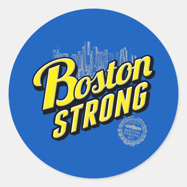 Boston City Strong Remembers on Blue Classic Round Sticker (Front)