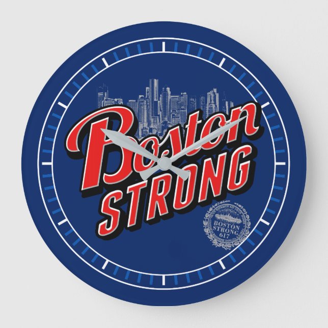 Boston City Strong Remembers on Navy Blue Dial Large Clock (Front)