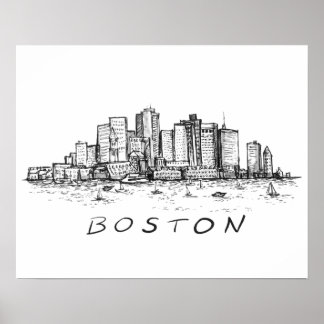 Boston Cityscape Ink Drawing Poster