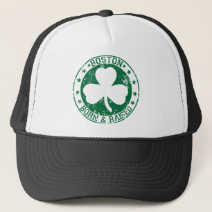 Boston clover born raised green.png trucker hat