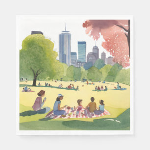 Boston Common Picnic Summer Watercolor Painting Napkin