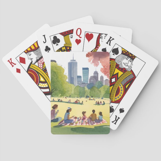 Boston Common Picnic | Summer Watercolor Painting Playing Cards (Back)