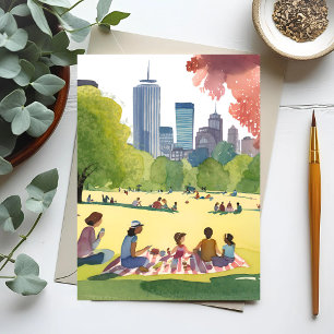 Boston Common Picnic   Summer Watercolor Painting Postcard