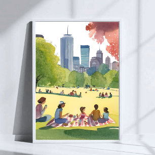 Boston Common Picnic   Summer Watercolor Painting Poster