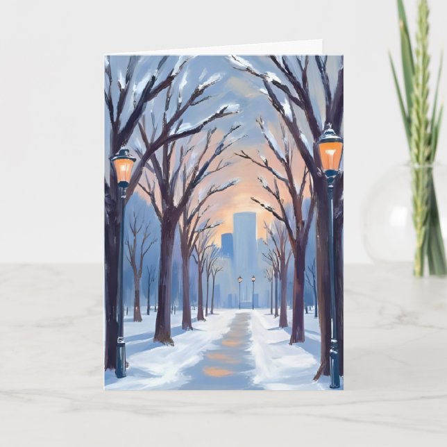 Boston Common Winter Snowfall Watercolor Card (Front)