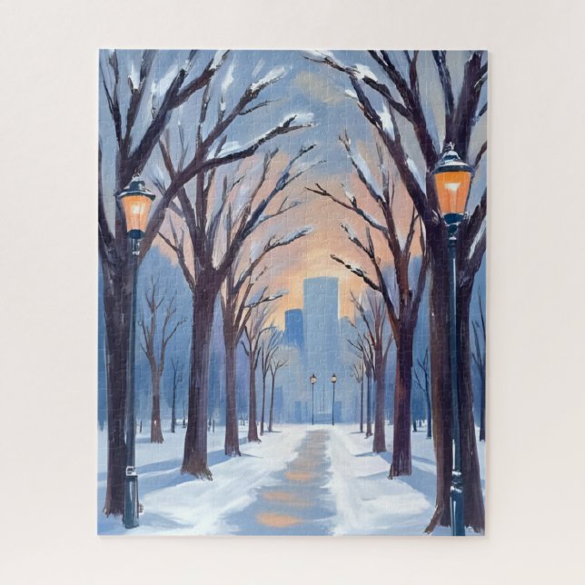 Boston Common Winter Snowfall Watercolor Jigsaw Puzzle (Vertical)