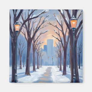 Boston Common Winter Snowfall Watercolor Magnet