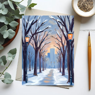 Boston Common Winter Snowfall Watercolor Postcard