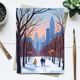 Boston Common Winter Watercolor Painting Postcard