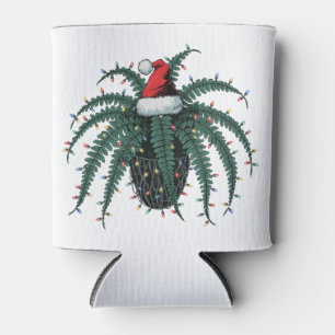 Boston Fern Plant Santa Hat Christmas Lights Plant Can Cooler