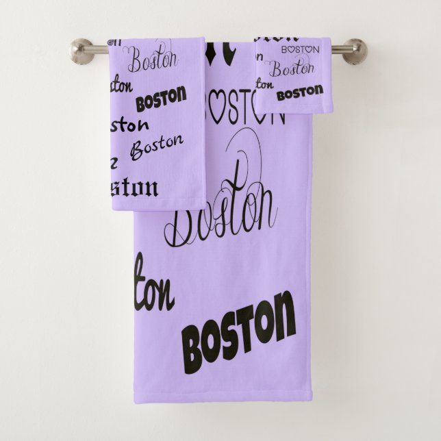 Boston Fonts on Lavender Bath Towel Set (Insitu)