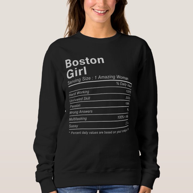 BOSTON GIRL MA MASSACHUSETTS Nutrition Facts  City Sweatshirt (Front)