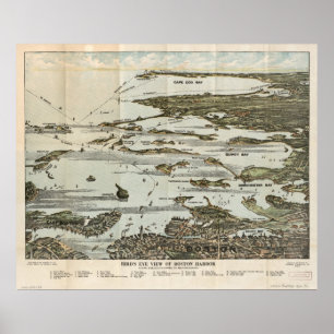 Boston Harbor MA 1920 Antique Panoramic Maps Poster