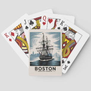 Boston Harbor Retro Tall Ship Vintage Nautical Playing Cards