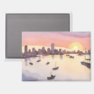 Boston Harbor   Watercolor City Massachusetts Magnet