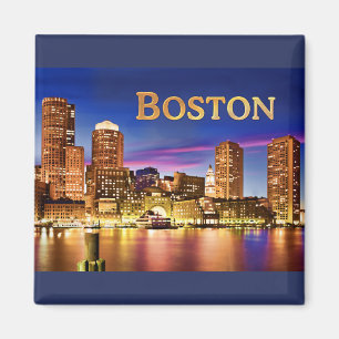 Boston Harbour at Night text BOSTON Magnet