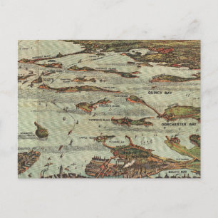 Boston Harbour Birdseye-view map Postcard