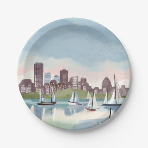 Boston Harbour Boston Massachusetts Watercolor Paper Plate