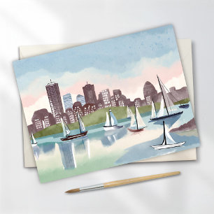 Boston Harbour   Boston Massachusetts Watercolor Postcard