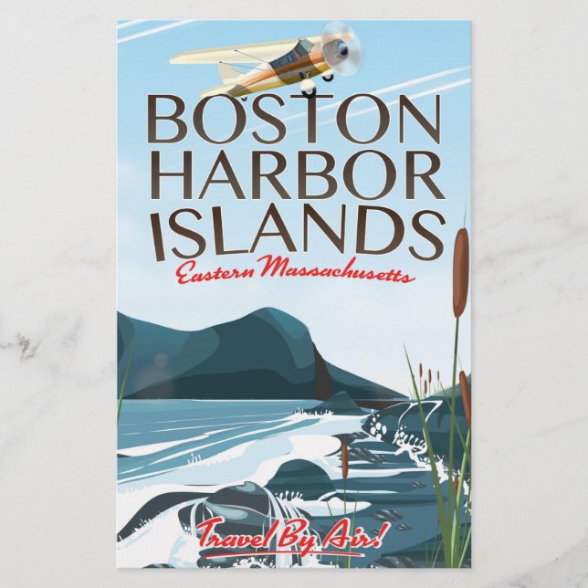 Boston Harbour Massachusetts Flight poster Stationery (Front)