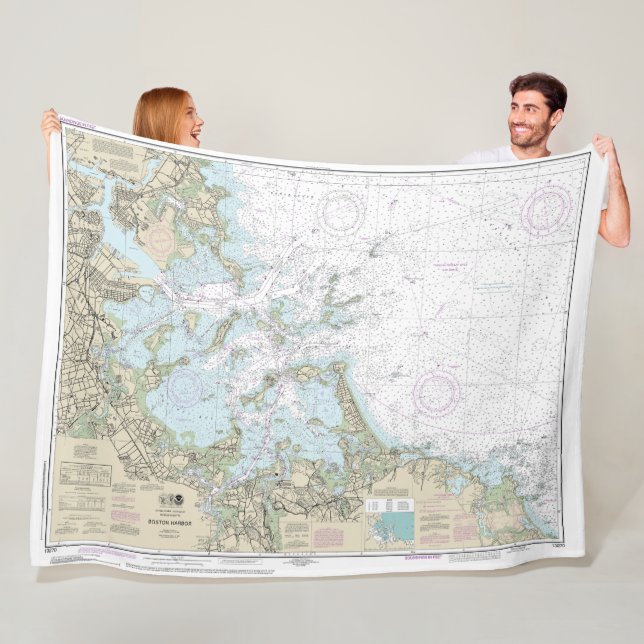 Boston Harbour Nautical Chart 13270 Fleece Blanket (In Situ)