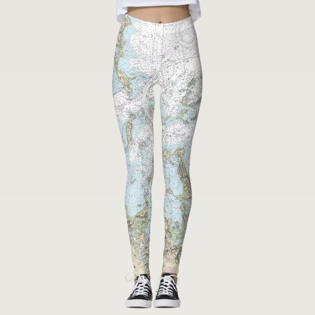 Boston Harbour Nautical Chart 13270 Leggings (Front)