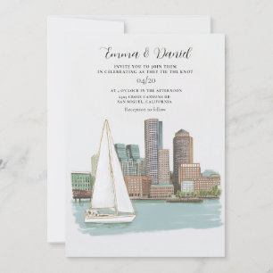 Boston Harbour Skyline Destination Wedding Invitation