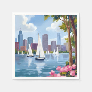 Boston Harbour Spring   Boat Bay City Skyline Napkin