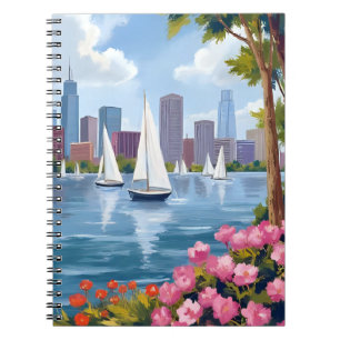 Boston Harbour Spring Boat Bay City Skyline Notebook
