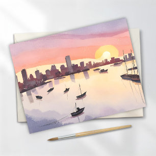 Boston Harbour Watercolor City Massachusetts Car